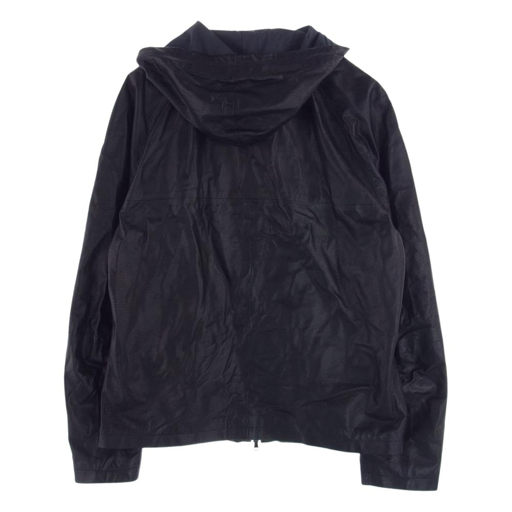 エンメティ 91-207-08-121496 国内正規品 BILL ZIPレザーブルゾン フード付き  極薄ラムレザー ジャケット ブラック系 52【中古】