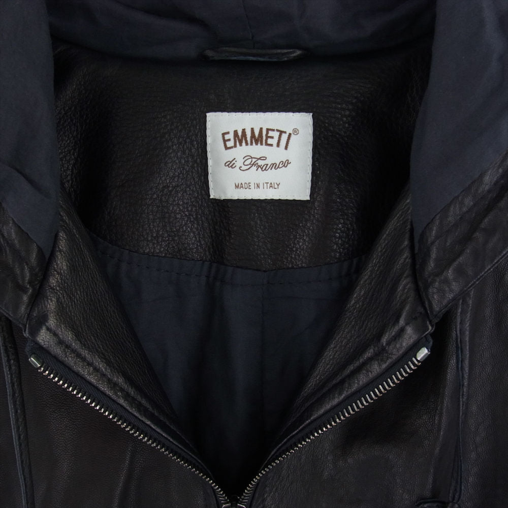 エンメティ 91-207-08-121496 国内正規品 BILL ZIPレザーブルゾン フード付き  極薄ラムレザー ジャケット ブラック系 52【中古】