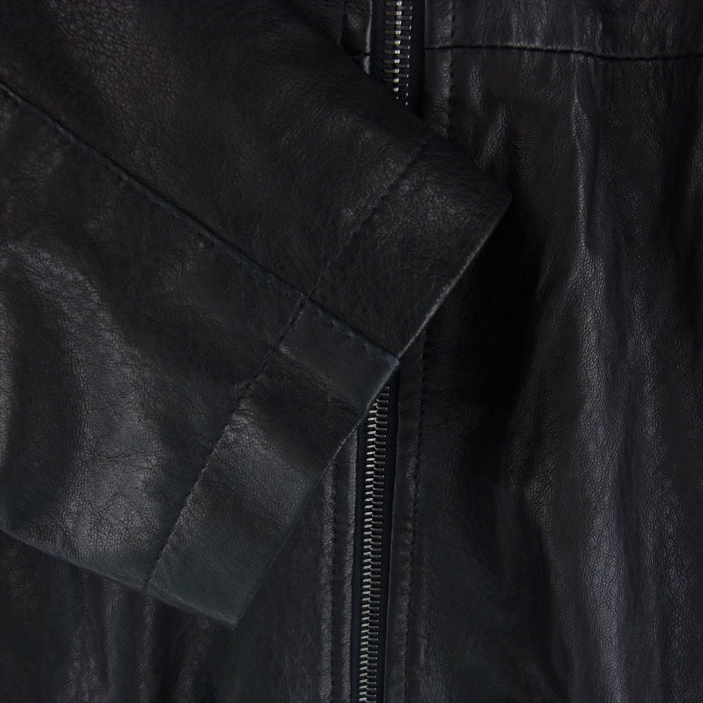 エンメティ 91-207-08-121496 国内正規品 BILL ZIPレザーブルゾン フード付き  極薄ラムレザー ジャケット ブラック系 52【中古】