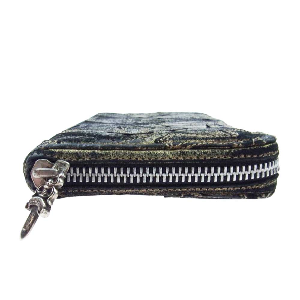 CHROME HEARTS クロムハーツ（原本無） REC F ZIP ＃2 キルティングセメタリークロス メタリックゴールドレザー ウォレット ブラック系 ゴールド系【中古】
