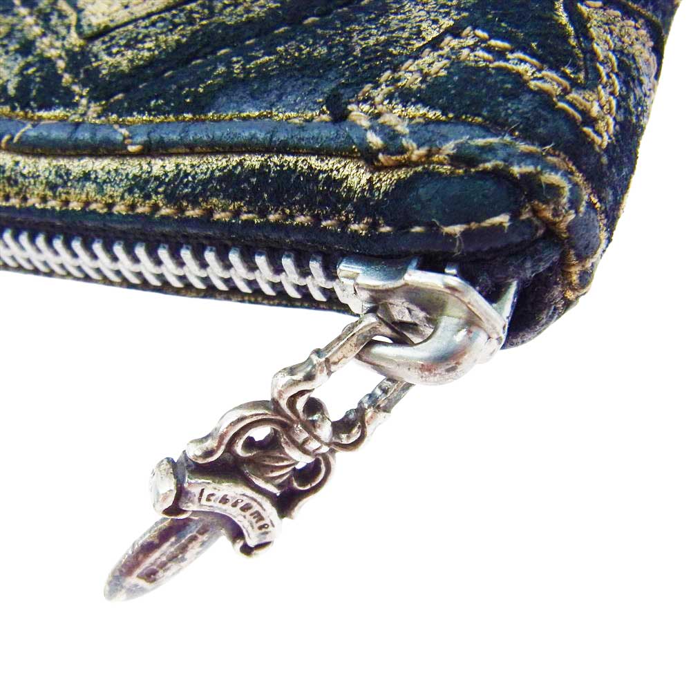 CHROME HEARTS クロムハーツ（原本無） REC F ZIP ＃2 キルティングセメタリークロス メタリックゴールドレザー ウォレット ブラック系 ゴールド系【中古】