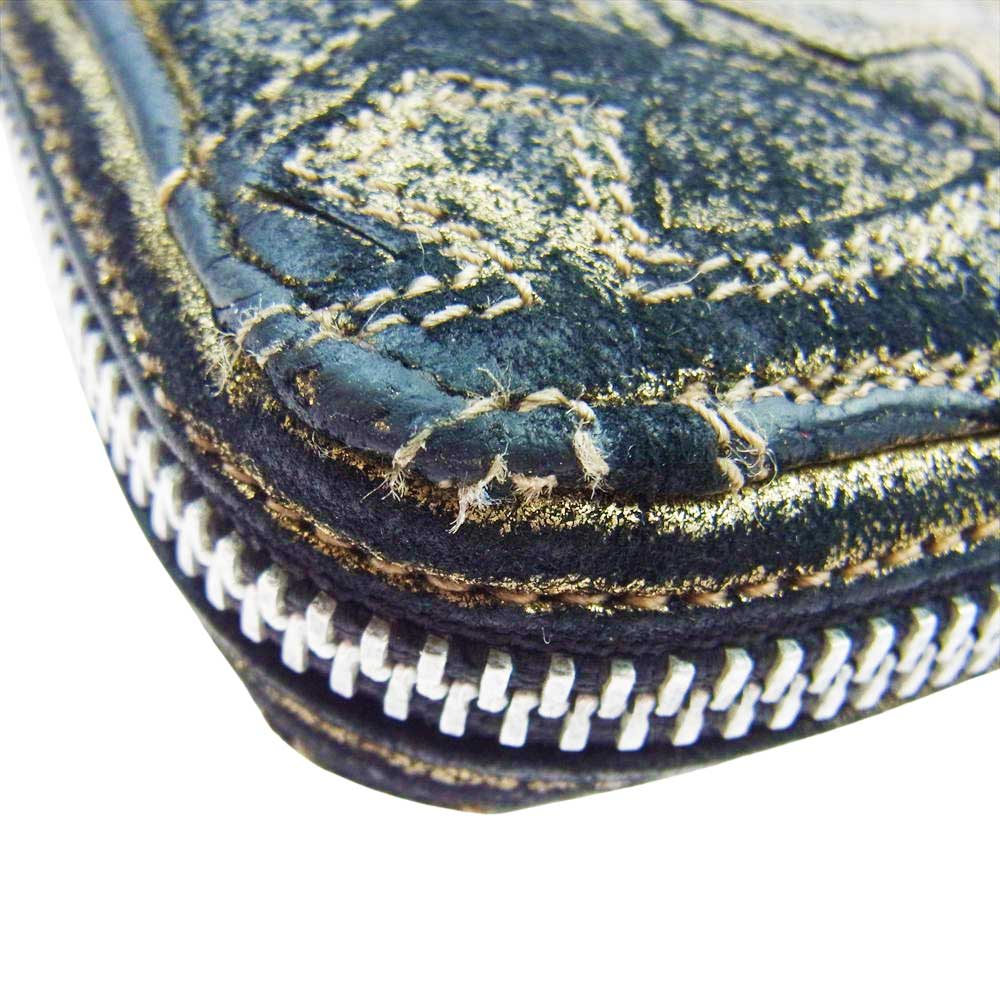 CHROME HEARTS クロムハーツ（原本無） REC F ZIP ＃2 キルティングセメタリークロス メタリックゴールドレザー ウォレット ブラック系 ゴールド系【中古】