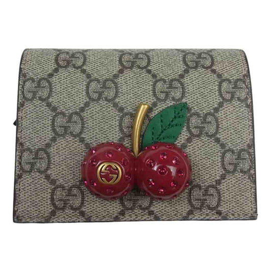 GUCCI グッチ 476050 GGスプリーム チェリー さくらんぼ 二つ折り 財布 ウォレット ブラウン系【新古品】【未使用】【中古】