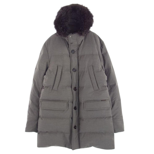 ムーレー 国内正規品 イタリア製 BARBIERI-LL バルビエリ カシミヤ混 ウール ファーフード ダウンジャケット ライトブラウン系 48【美品】【中古】