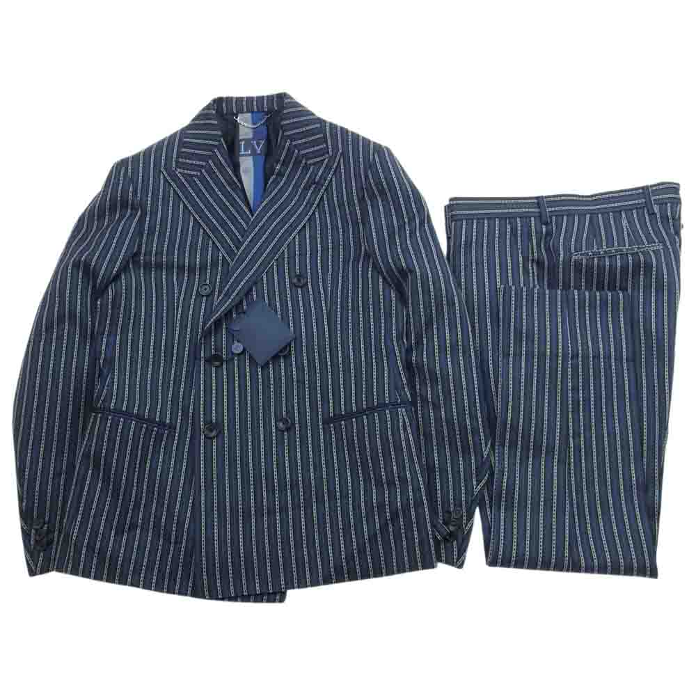 LOUIS VUITTON ルイ・ヴィトン VCCM03 ストライプ スーツ ジャケット パンツ セットアップ グレー系 ブラック系 ブルー系 50【美品】【中古】