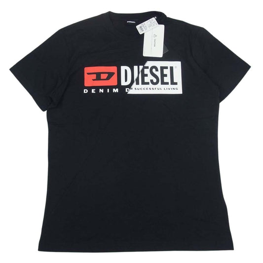 DIESEL ディーゼル 00SDP1-T-DIEGO-CUTY ステッチ切替 ロゴプリント クルーネック 半袖 Tシャツ ブラック系 M【美品】【中古】