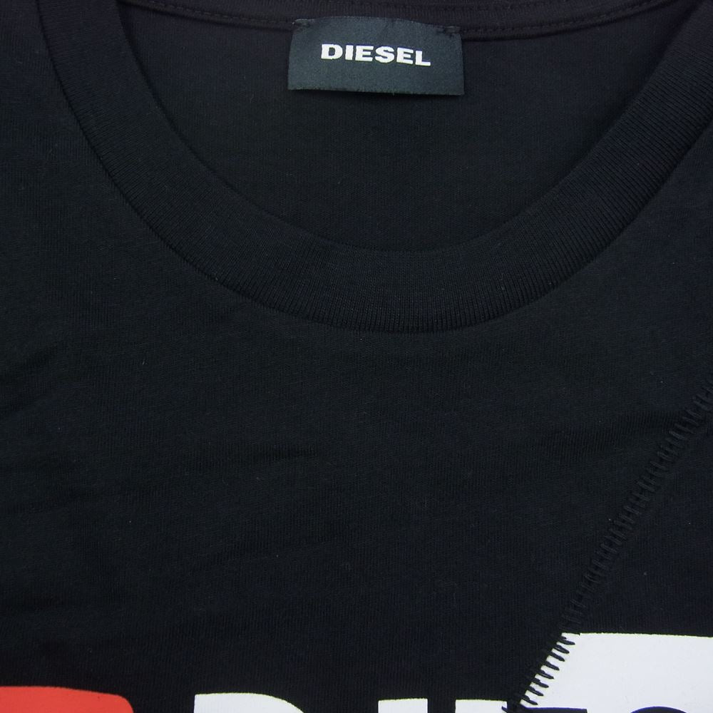 DIESEL ディーゼル 00SDP1-T-DIEGO-CUTY ステッチ切替 ロゴプリント クルーネック 半袖 Tシャツ ブラック系 M【美品】【中古】