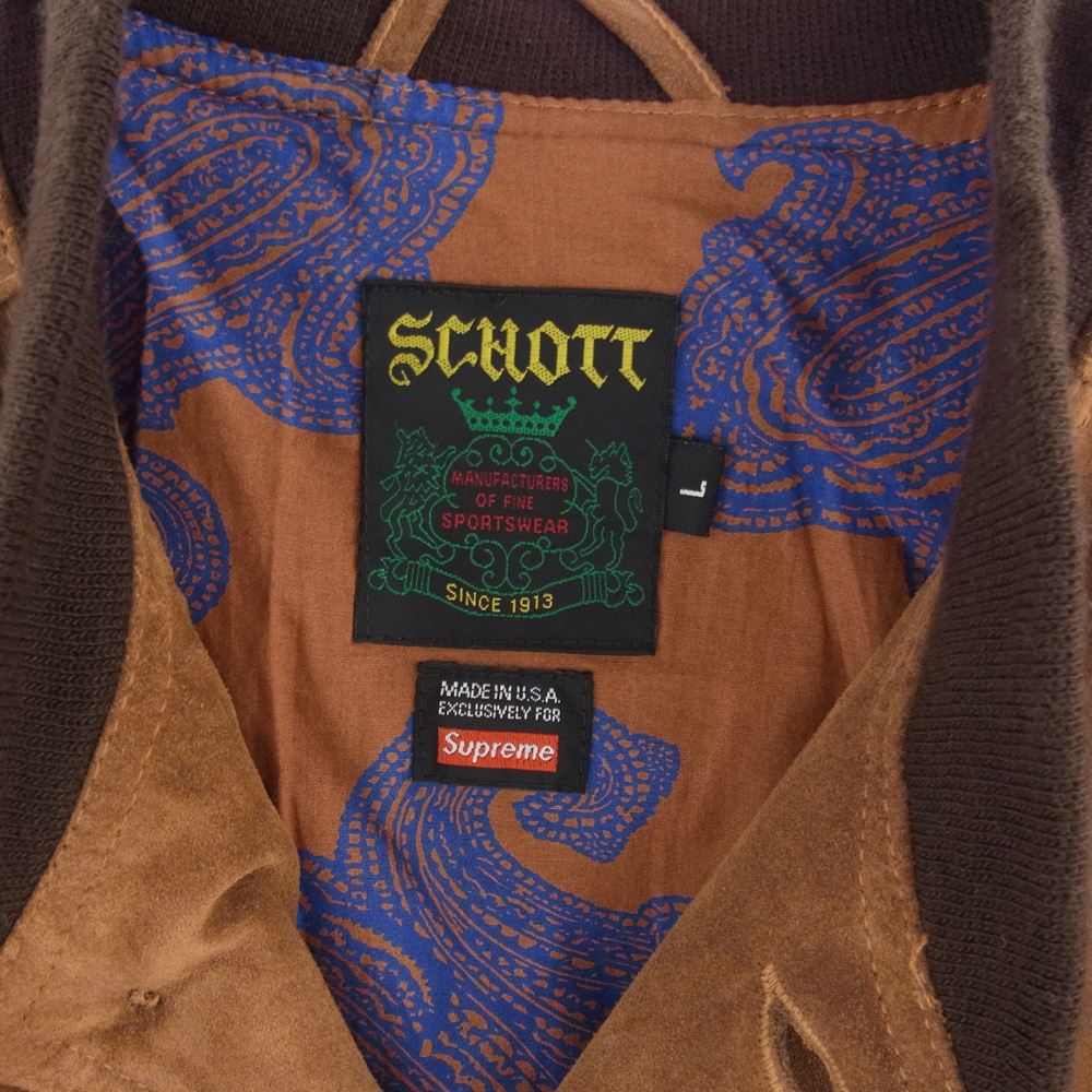 Supreme シュプリーム 14SS × Schott ショット SUEDE BOMBER JACKET スエード ボンバー ジャケット ブラウン系 L【中古】