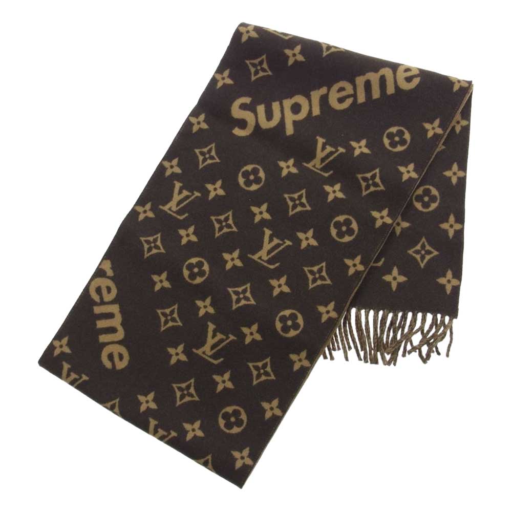 Supreme シュプリーム 17AW ×LOUIS VUITTON ルイヴィトン LV Monogram Scarf モノグラム カシミヤ混 スカーフ マフラー ブラウン系【新古品】【未使用】【中古】