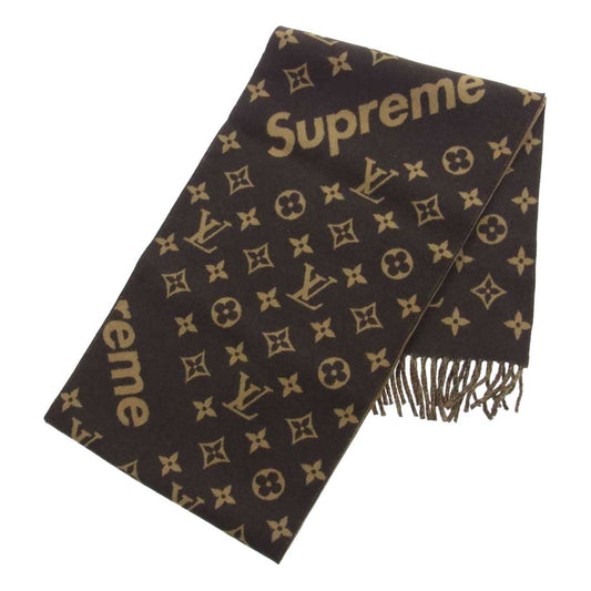 Supreme シュプリーム 17AW ×LOUIS VUITTON ルイヴィトン LV Monogram Scarf モノグラム カシミヤ混 スカーフ マフラー ブラウン系【新古品】【未使用】【中古】