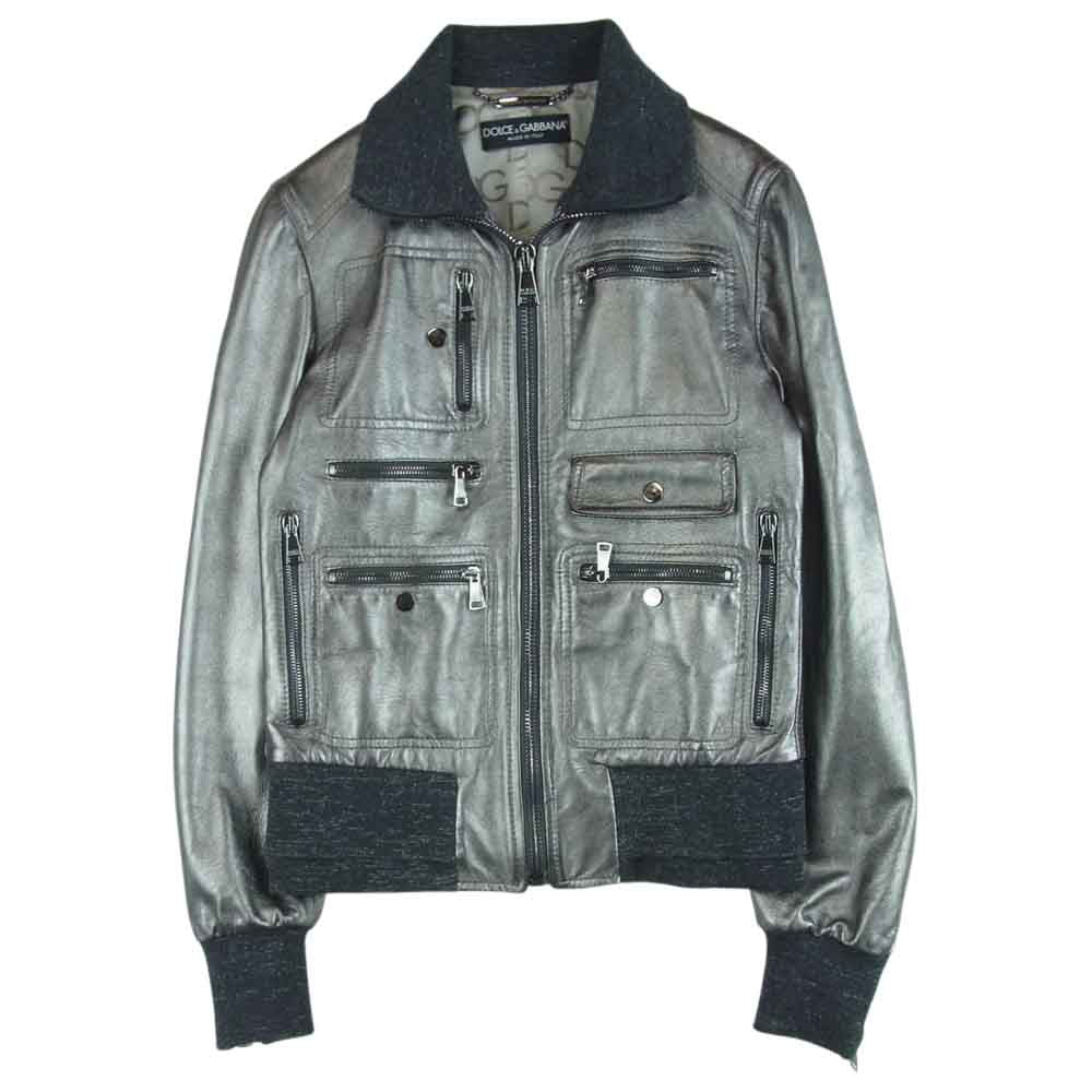 DOLCE&GABBANA ドルチェアンドガッバーナ シープスキン レザー ボンバー ジャケット イタリア製 シルバー系 36【中古】