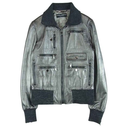 DOLCE&GABBANA ドルチェアンドガッバーナ シープスキン レザー ボンバー ジャケット イタリア製 シルバー系 36【中古】