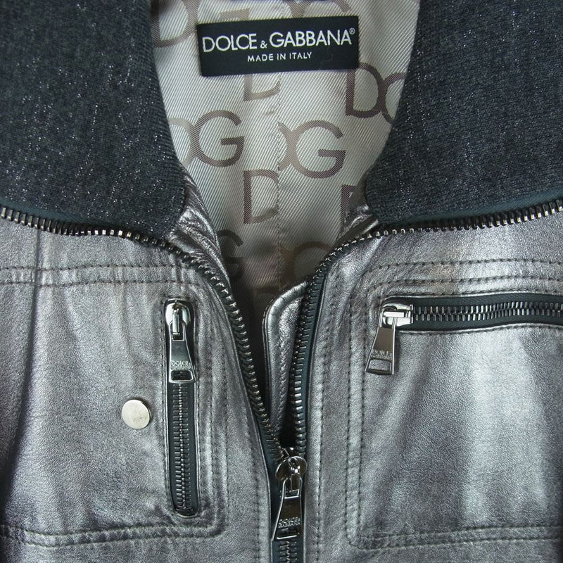 DOLCE&GABBANA ドルチェアンドガッバーナ シープスキン レザー ボンバー ジャケット イタリア製 シルバー系 36【中古】