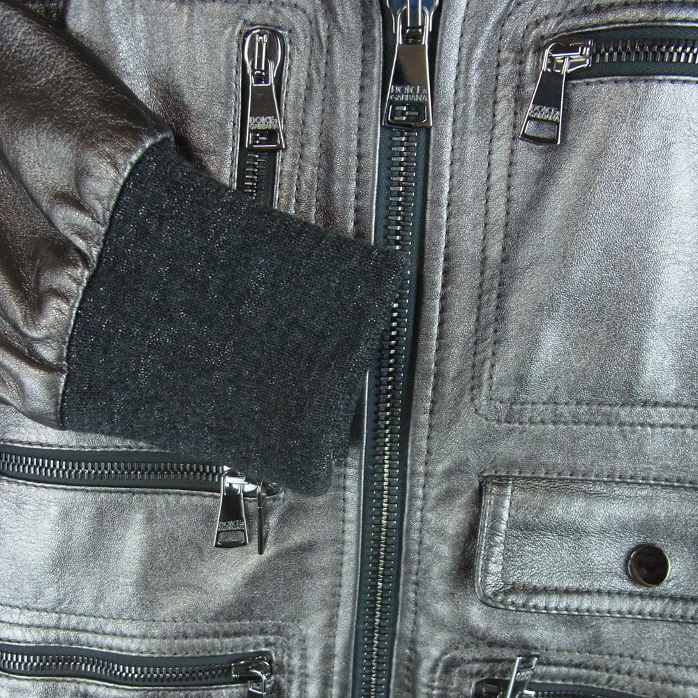 DOLCE&GABBANA ドルチェアンドガッバーナ シープスキン レザー ボンバー ジャケット イタリア製 シルバー系 36【中古】