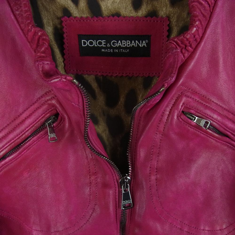 DOLCE&GABBANA ドルチェアンドガッバーナ 裏地レオパード ショート丈 ラムレザー ジャケット イタリア製 ピンク系 40【中古】