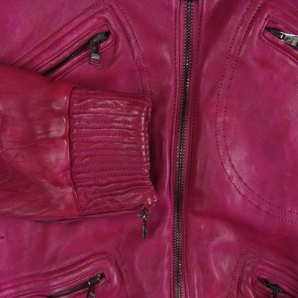 DOLCE&GABBANA ドルチェアンドガッバーナ 裏地レオパード ショート丈 ラムレザー ジャケット イタリア製 ピンク系 40【中古】