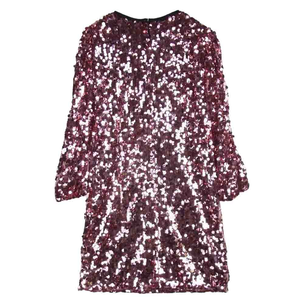 DOLCE&GABBANA ドルチェアンドガッバーナ 総スパンコール装飾 裏地シルク混 長袖 ワンピース ドレス ピンク系 38【中古】