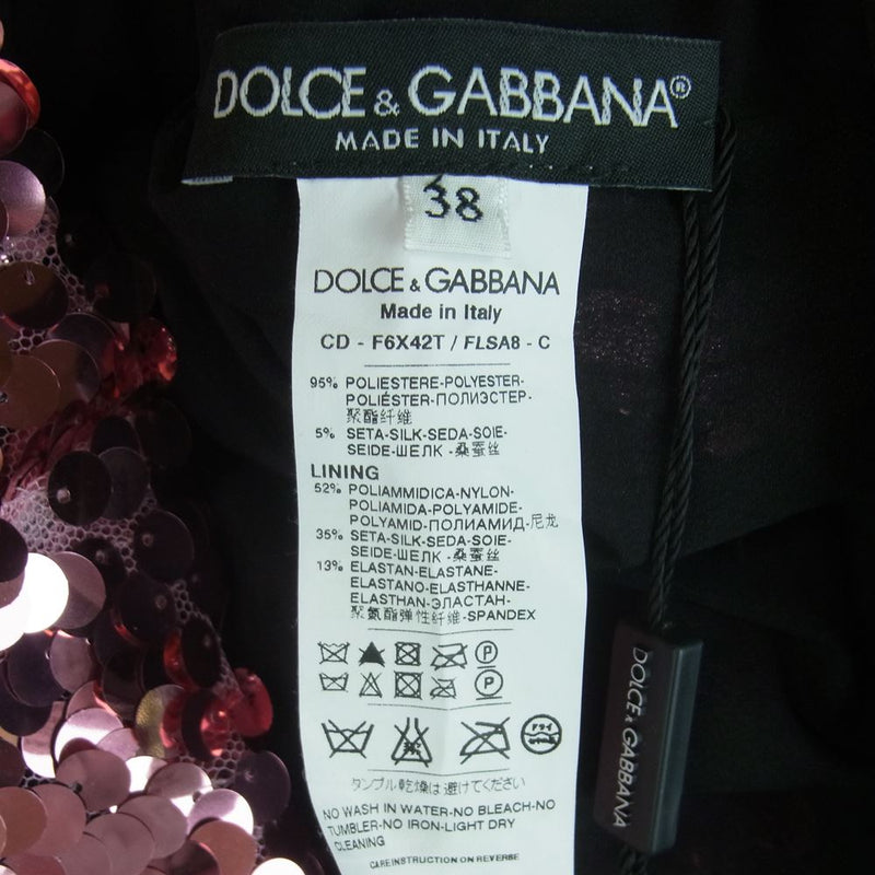 DOLCE&GABBANA ドルチェアンドガッバーナ 総スパンコール装飾 裏地シルク混 長袖 ワンピース ドレス ピンク系 38【中古】