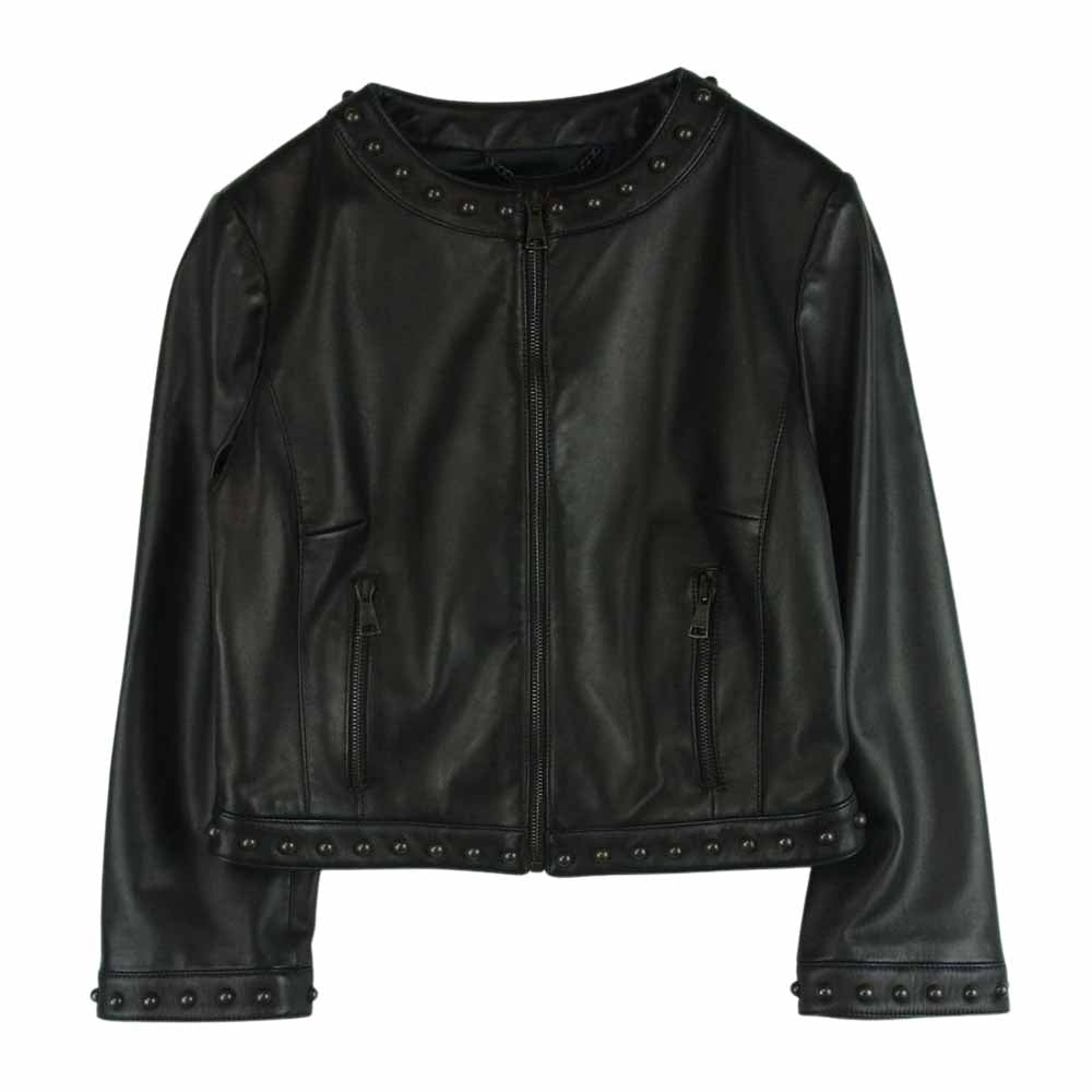 DOLCE&GABBANA ドルチェアンドガッバーナ ノーカラー スタッズ ラムレザー ジャケット イタリア製 ブラック系 40【中古】