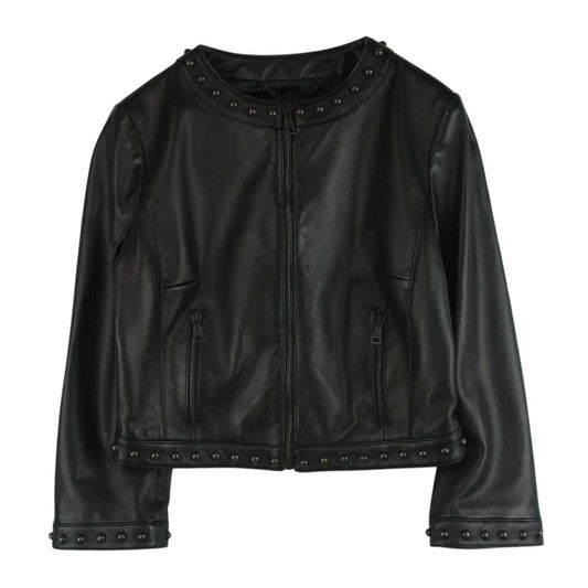 DOLCE&GABBANA ドルチェアンドガッバーナ ノーカラー スタッズ ラムレザー ジャケット イタリア製 ブラック系 40【中古】