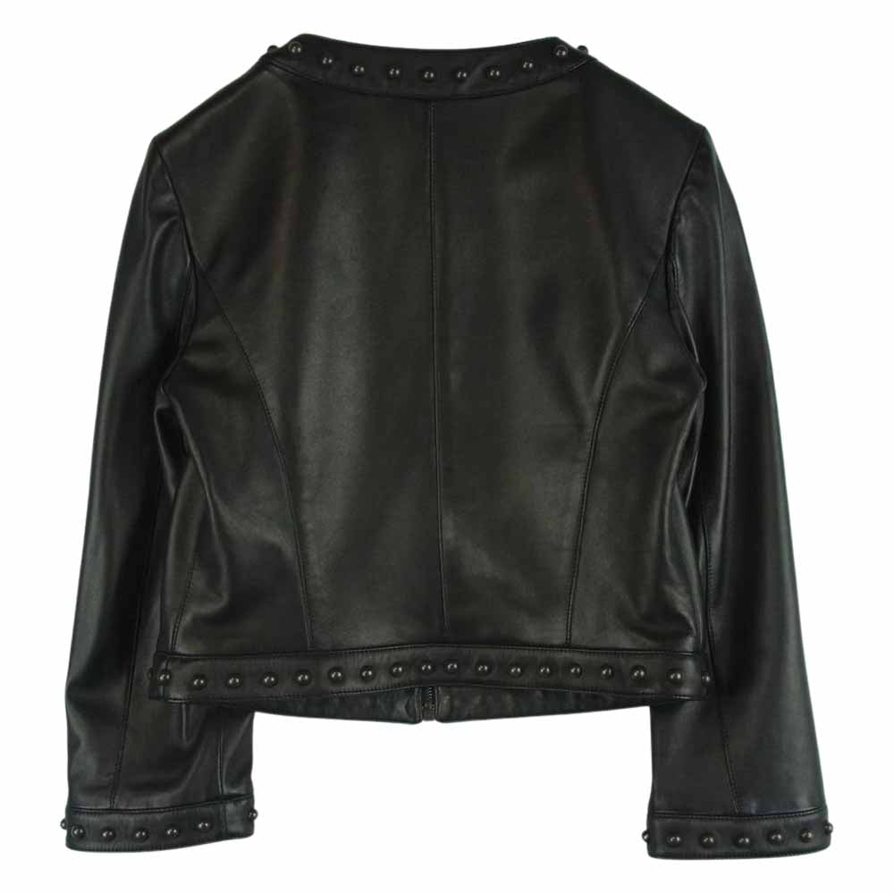 DOLCE&GABBANA ドルチェアンドガッバーナ ノーカラー スタッズ ラムレザー ジャケット イタリア製 ブラック系 40【中古】