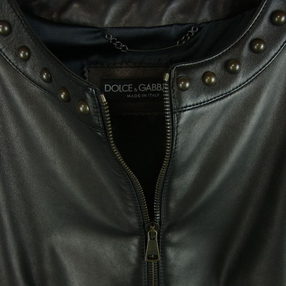 DOLCE&GABBANA ドルチェアンドガッバーナ ノーカラー スタッズ ラムレザー ジャケット イタリア製 ブラック系 40【中古】