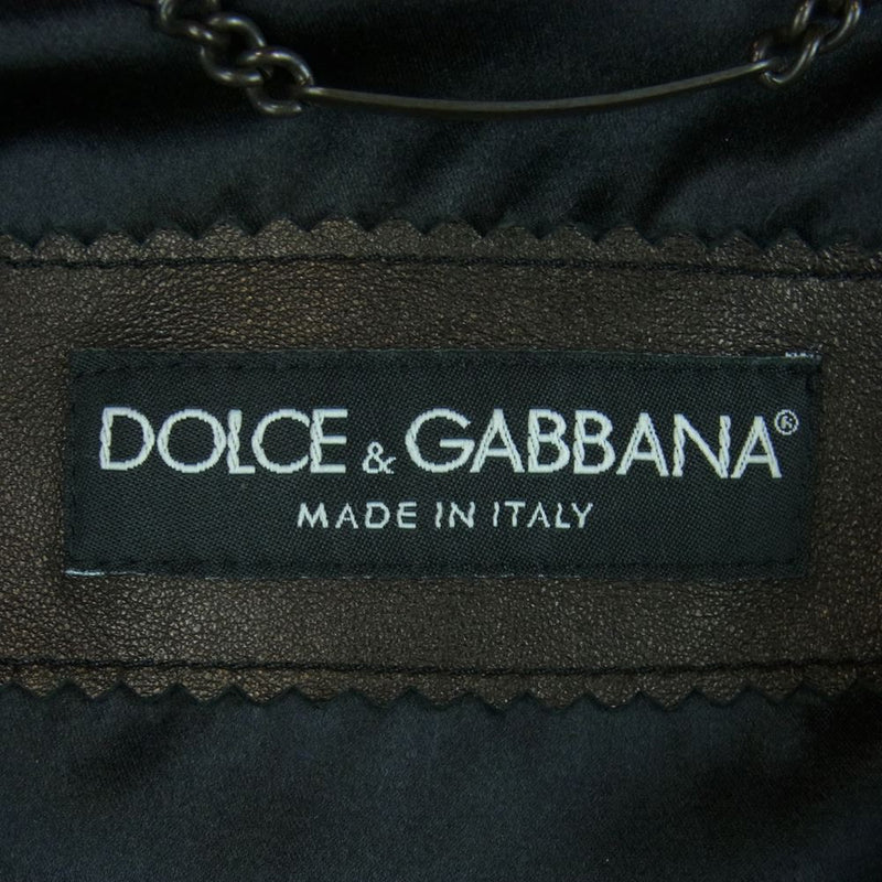 DOLCE&GABBANA ドルチェアンドガッバーナ ノーカラー スタッズ ラムレザー ジャケット イタリア製 ブラック系 40【中古】