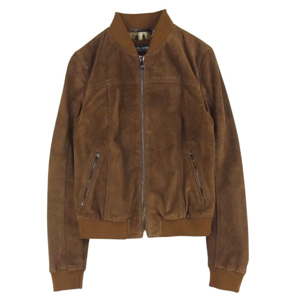 DOLCE&GABBANA ドルチェアンドガッバーナ 裏地レオパード スエード レザー ボンバー ジャケット ブルゾン イタリア製 ブラウン系 38【中古】