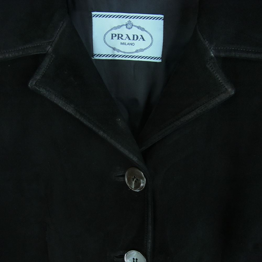 PRADA プラダ スエード  レザー パイピング ロング コート イタリア製 ブラック系 40【中古】