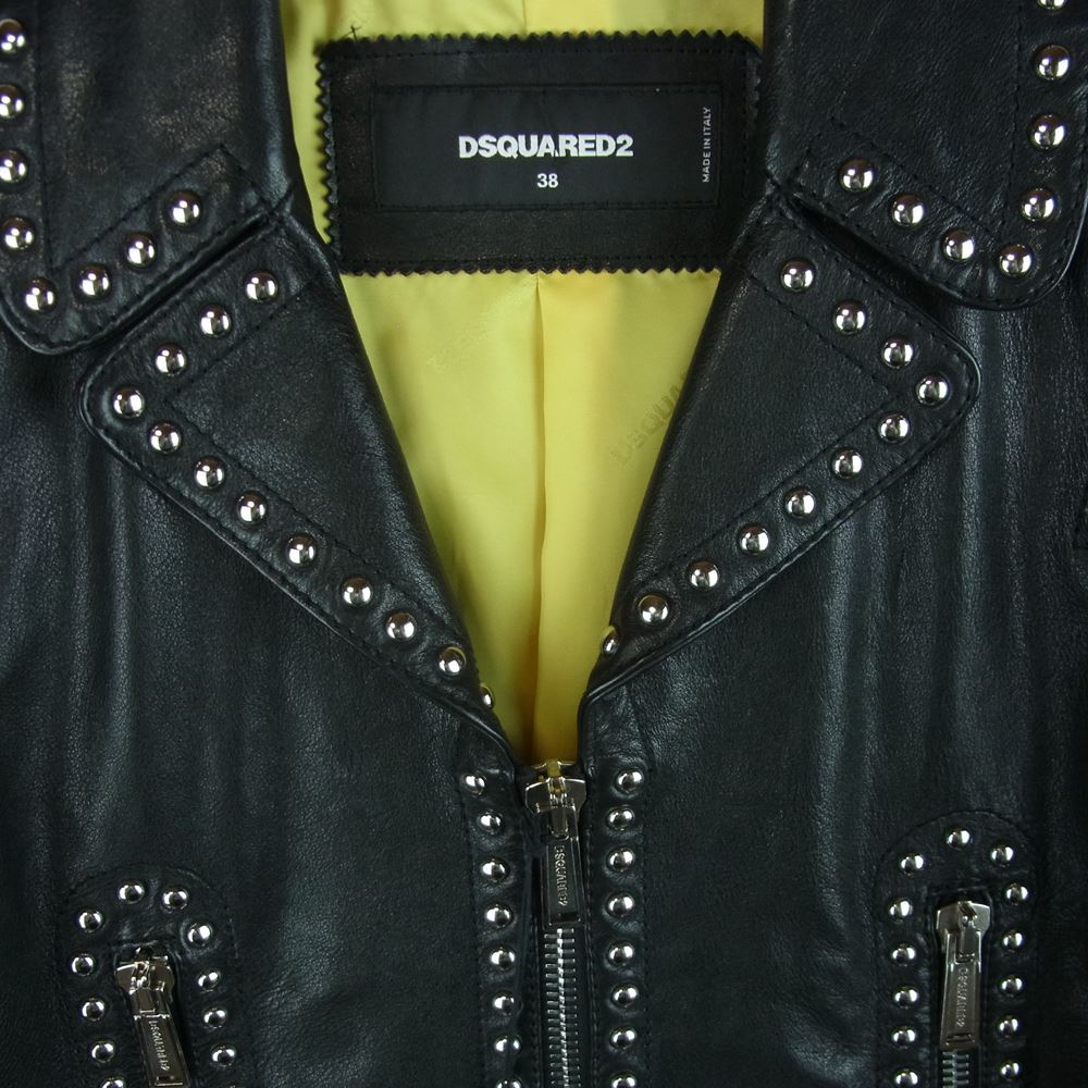 DSQUARED2 ディースクエアード S75AM0470 スタッズ レザー ライダース ジャケット イタリア製 ブラック系 38【中古】