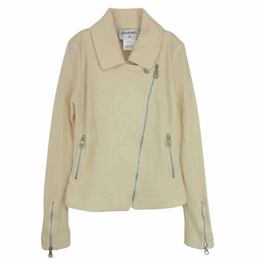 CHANEL シャネル P38075V21513 ウール シングル ライダース ジャケット オフホワイト系 36【中古】