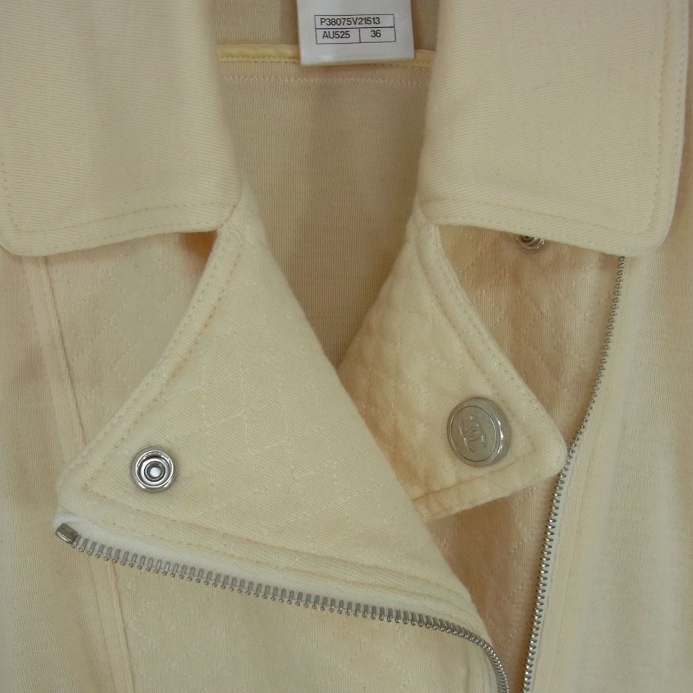 CHANEL シャネル P38075V21513 ウール シングル ライダース ジャケット オフホワイト系 36【中古】