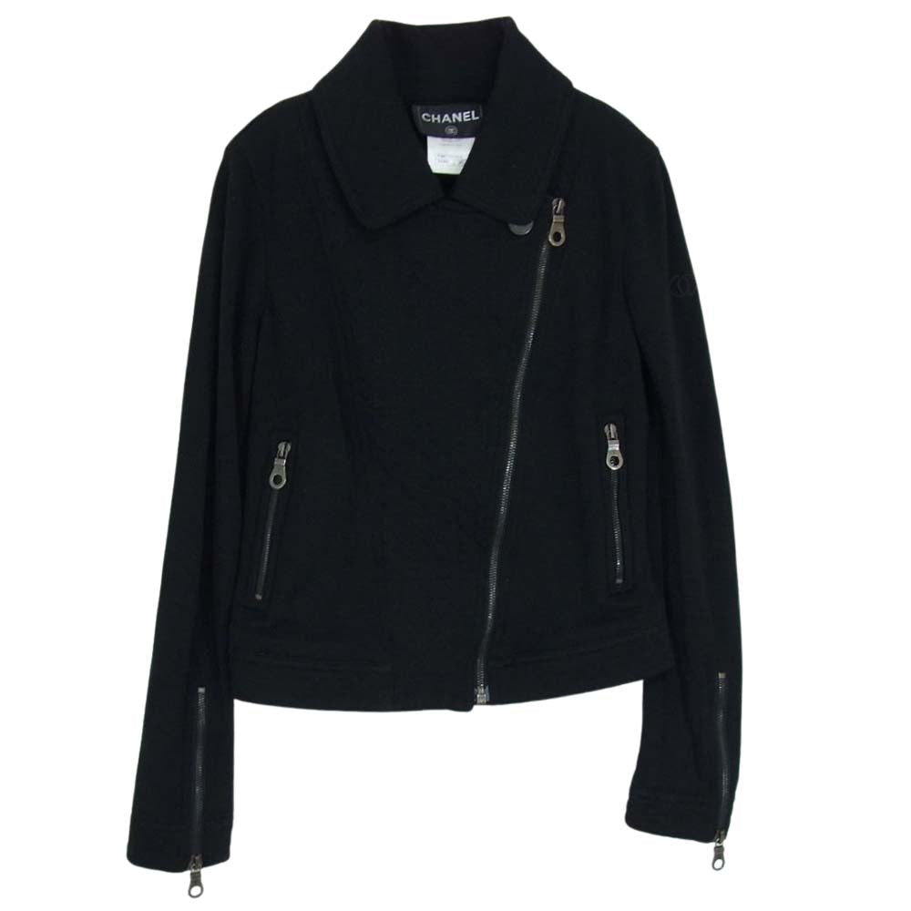 CHANEL シャネル P38075V21513 ウール シングル ライダース ジャケット ブラック系 34【中古】