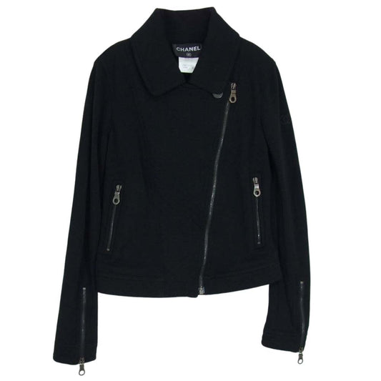 CHANEL シャネル P38075V21513 ウール シングル ライダース ジャケット ブラック系 34【中古】
