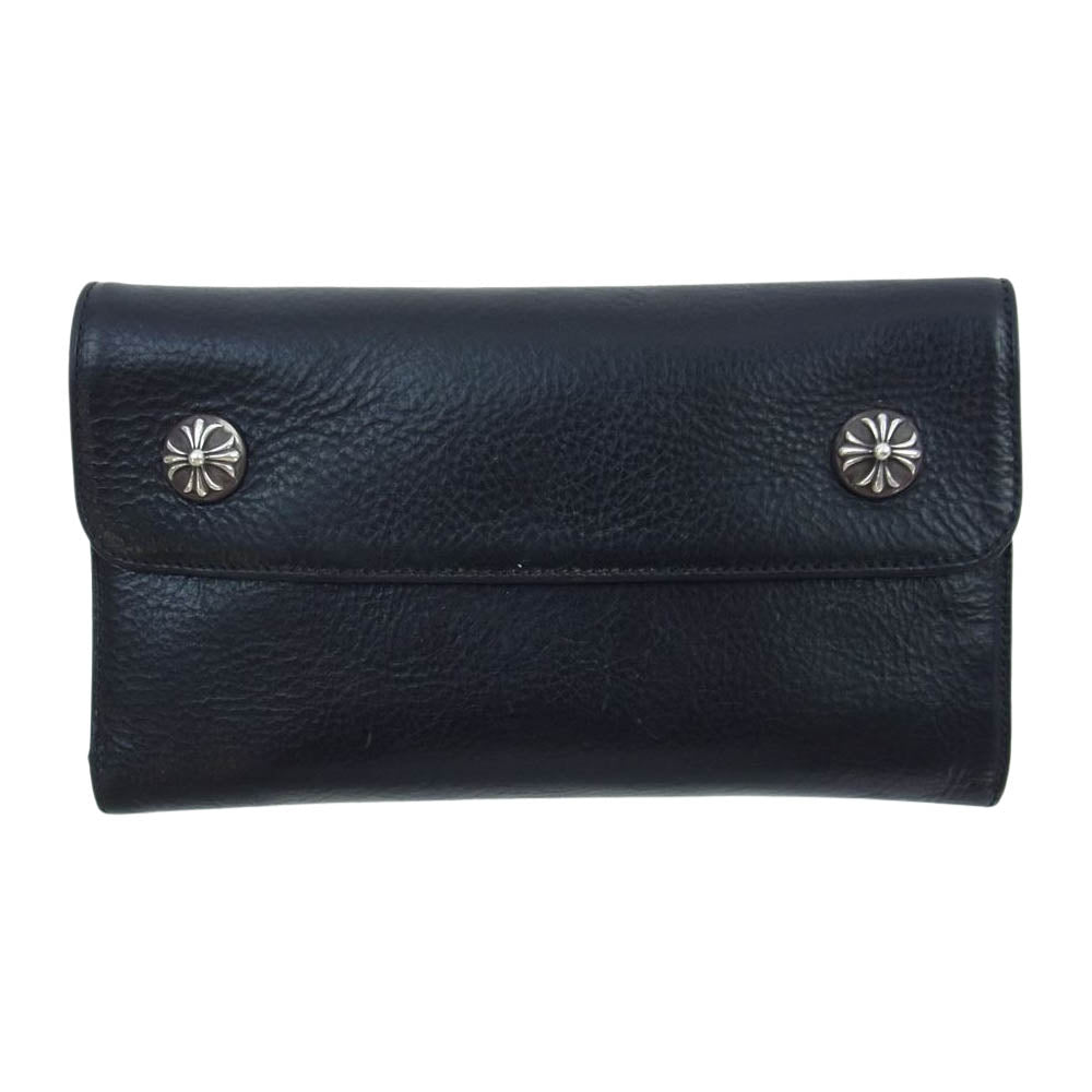 CHROME HEARTS クロムハーツ（原本無） WAVE WALLET ウェーブ ウォレット レザー 長財布 サイフ ブラック系【中古】
