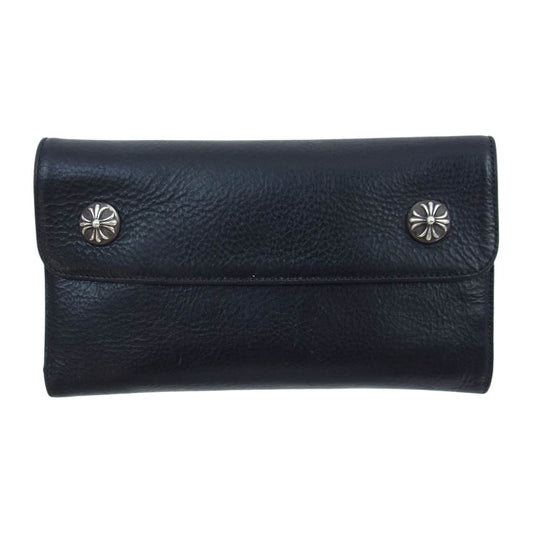 CHROME HEARTS クロムハーツ（原本無） WAVE WALLET ウェーブ ウォレット レザー 長財布 サイフ ブラック系【中古】