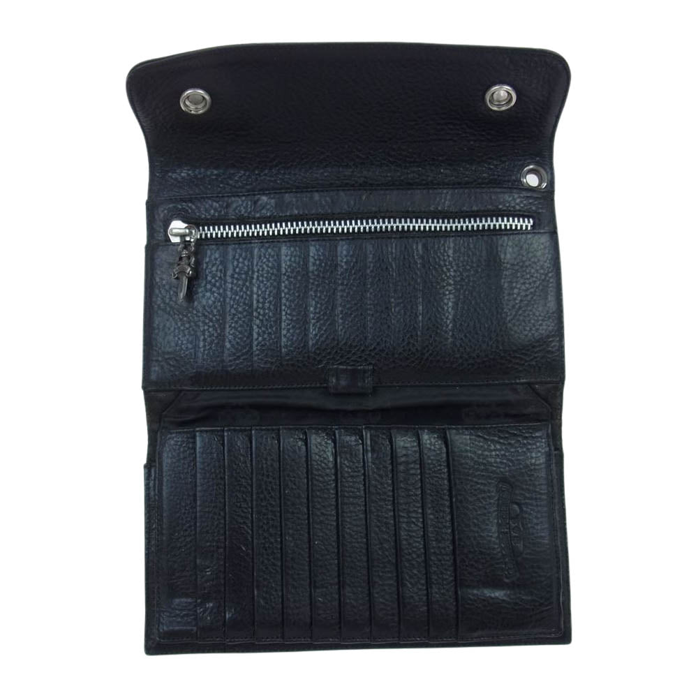 CHROME HEARTS クロムハーツ（原本無） WAVE WALLET ウェーブ ウォレット レザー 長財布 サイフ ブラック系【中古】
