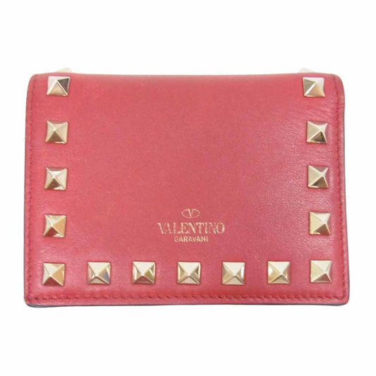 VALENTINO ヴァレンティノ WW2P0Q47BOL ロックスタッズ 二つ折り 財布 ウォレット レッド系【中古】