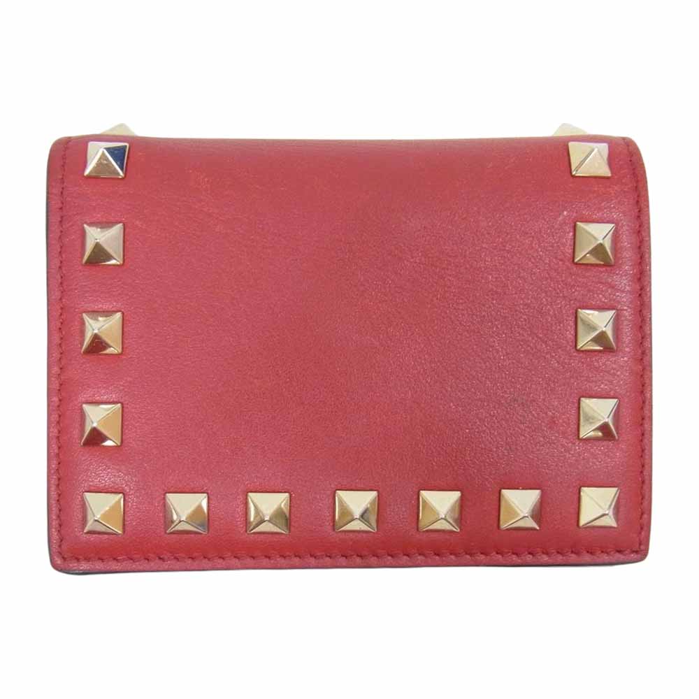 VALENTINO ヴァレンティノ WW2P0Q47BOL ロックスタッズ 二つ折り 財布 ウォレット レッド系【中古】
