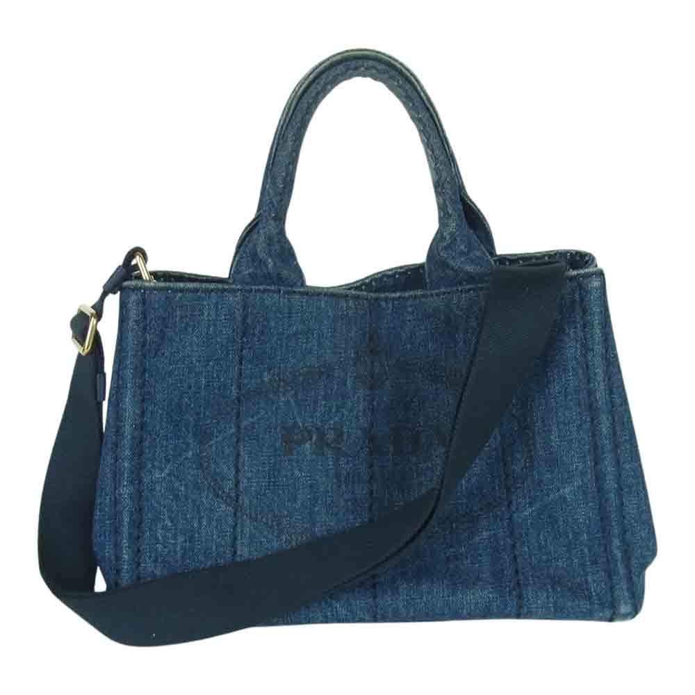 PRADA プラダ 1BG439 ミニ カナパ インディゴ デニム 2WAY ショルダー トート ハンド バッグ インディゴブルー系【中古】