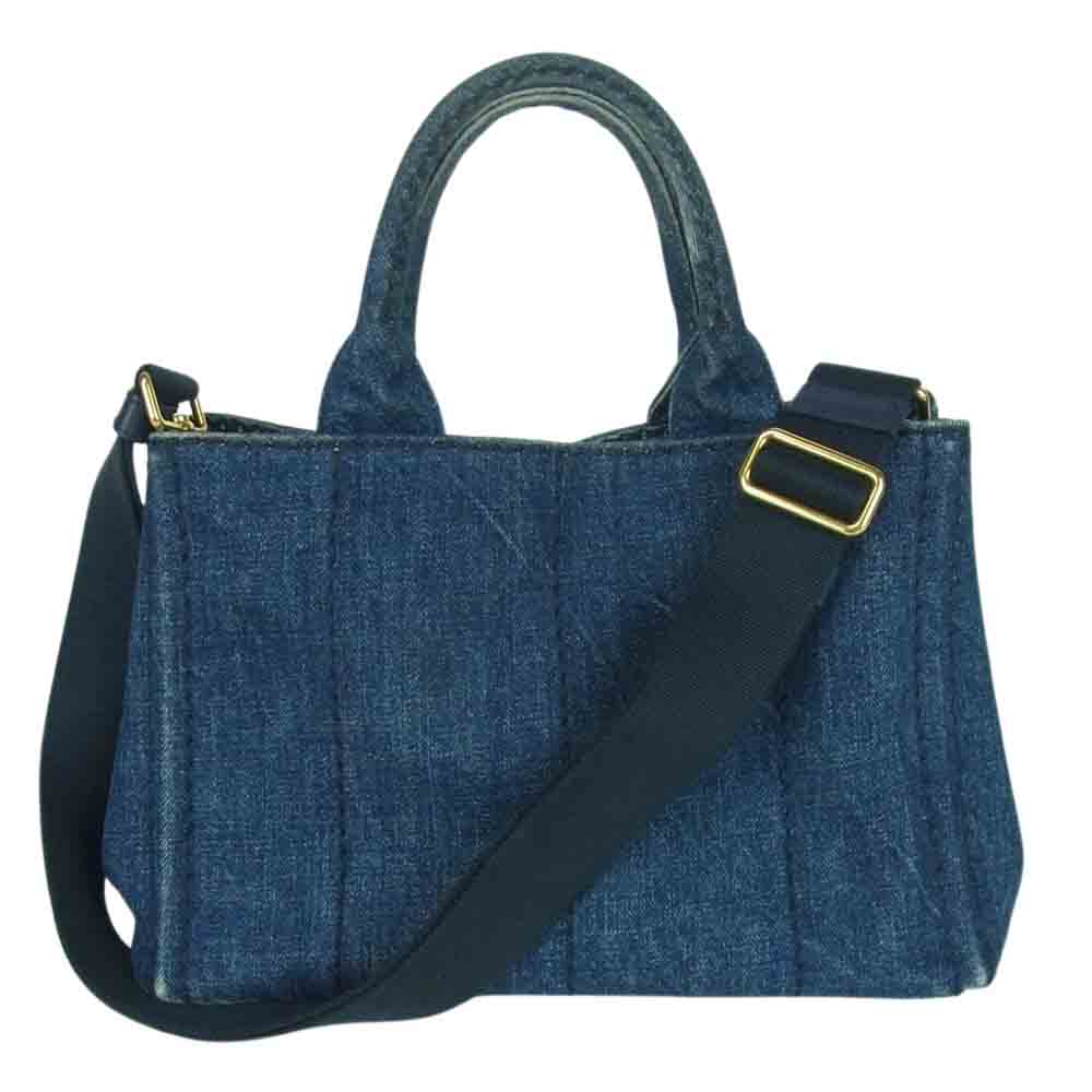 PRADA プラダ 1BG439 ミニ カナパ インディゴ デニム 2WAY ショルダー トート ハンド バッグ インディゴブルー系【中古】