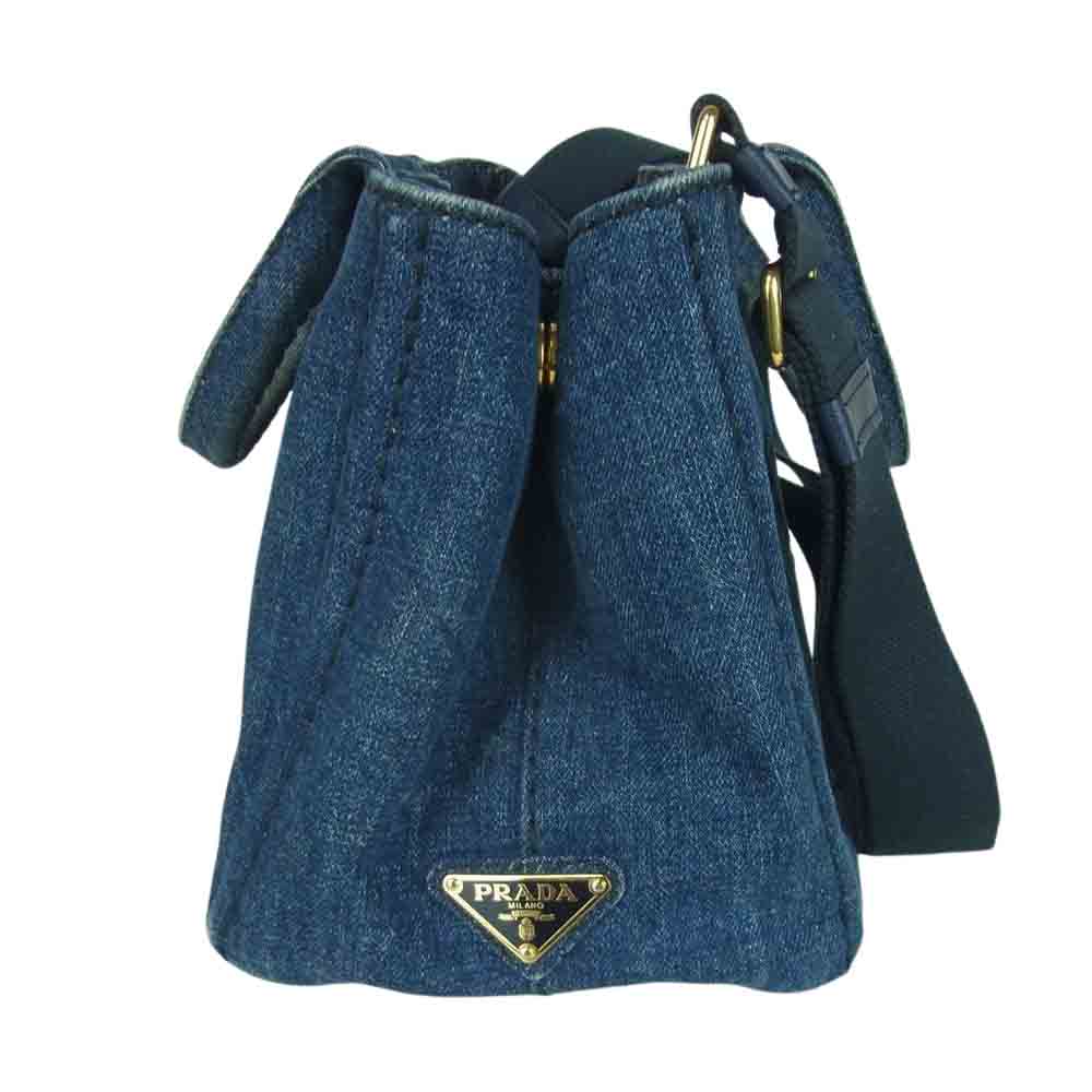 PRADA プラダ 1BG439 ミニ カナパ インディゴ デニム 2WAY ショルダー トート ハンド バッグ インディゴブルー系【中古】
