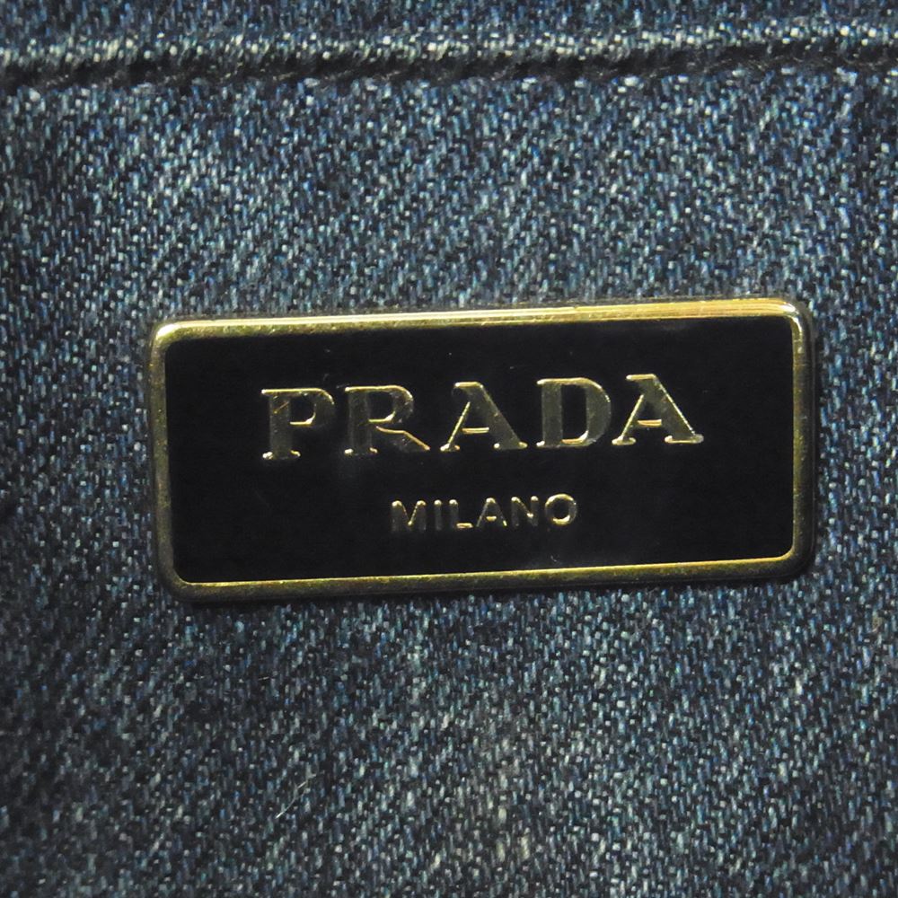 PRADA プラダ 1BG439 ミニ カナパ インディゴ デニム 2WAY ショルダー トート ハンド バッグ インディゴブルー系【中古】