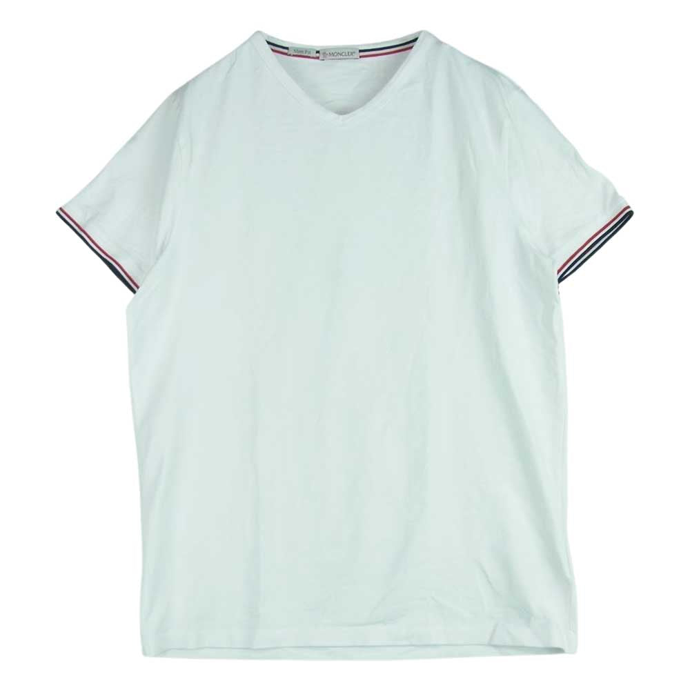 MONCLER モンクレール 19SS E10918100800 トリコロール ワッペン Vネック Tシャツ カットソー 半袖 ホワイト系 L【中古】