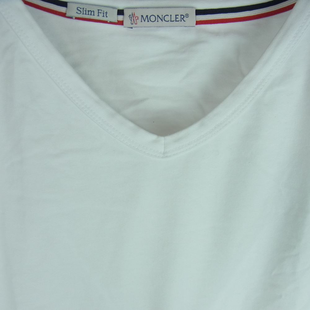 MONCLER モンクレール 19SS E10918100800 トリコロール ワッペン Vネック Tシャツ カットソー 半袖 ホワイト系 L【中古】