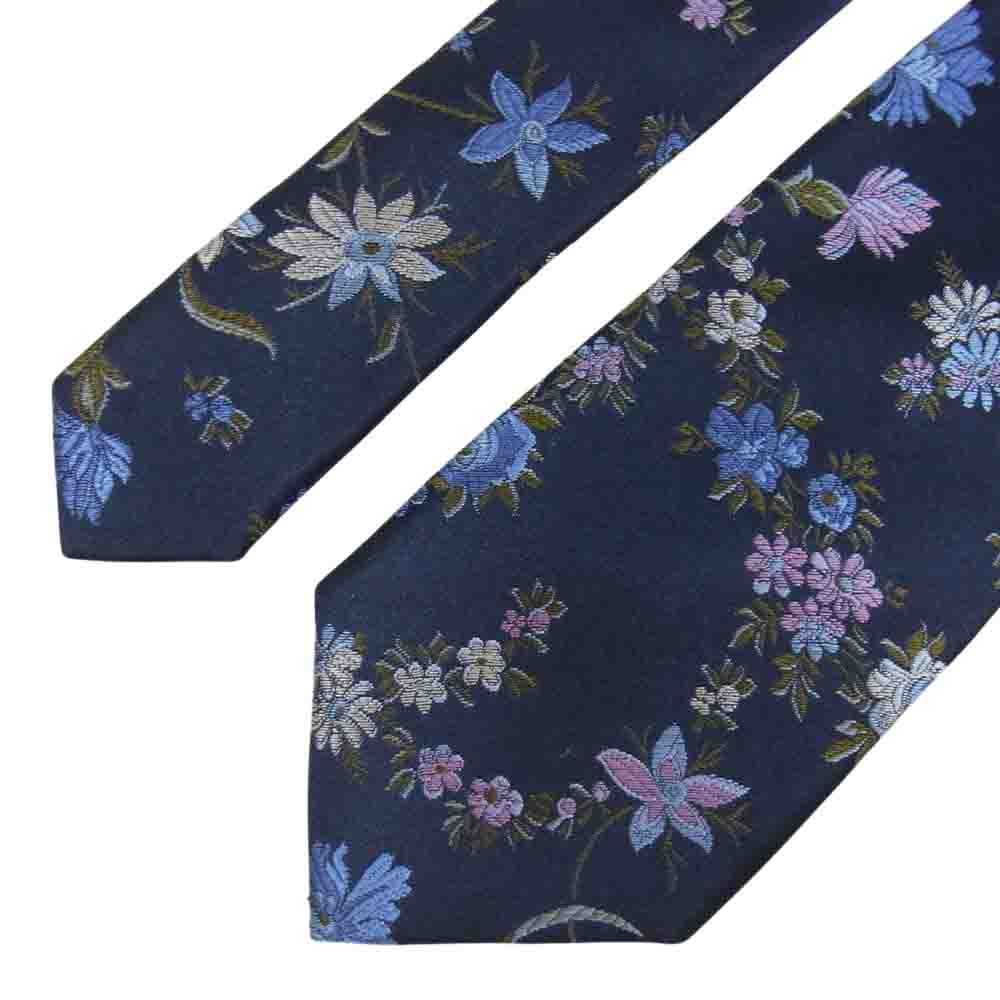 Paul Smith ポール・スミス フラワー 花柄 刺繍 ネクタイ ネイビー系【中古】