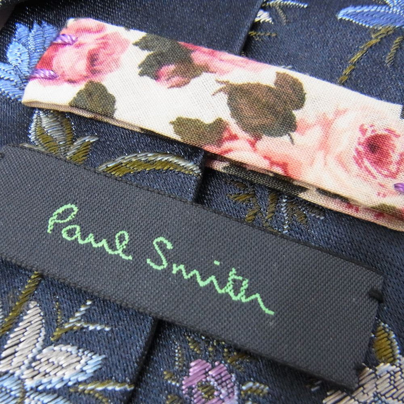 Paul Smith ポール・スミス フラワー 花柄 刺繍 ネクタイ ネイビー系