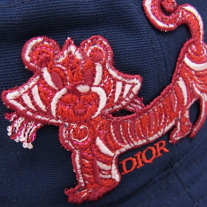 Dior ディオール 033C906T4511 ケニーシャーフ 刺繍 バケットハット 帽子 ネイビー系 L【美品】【中古】
