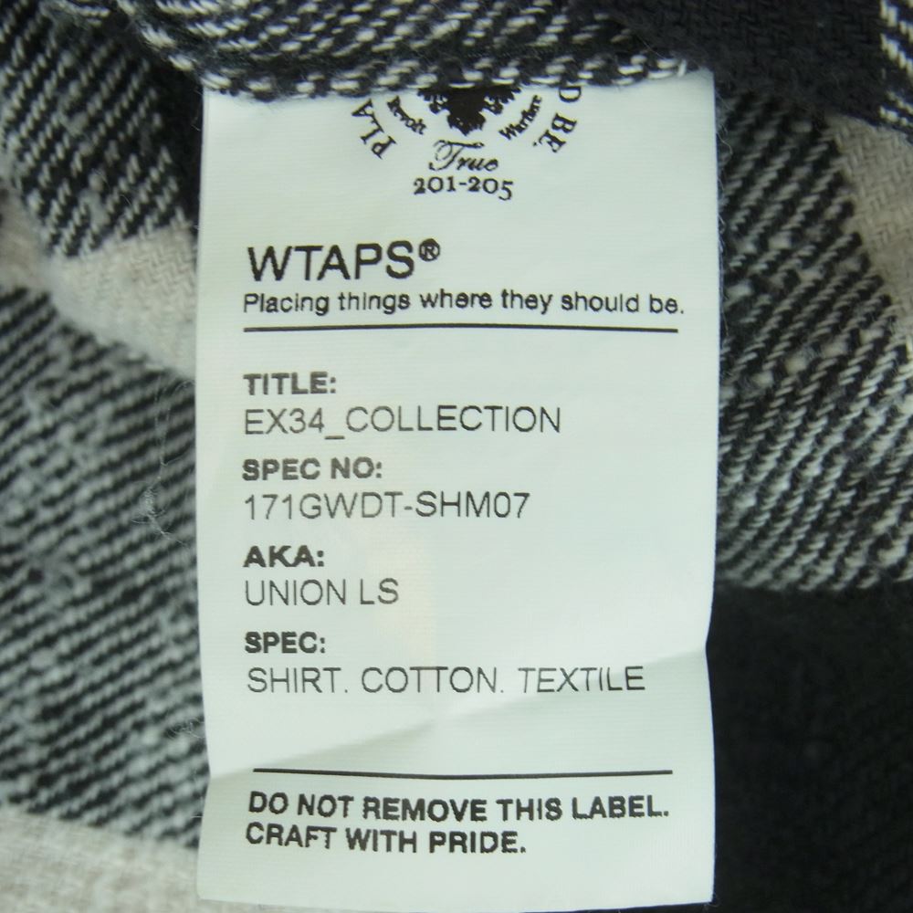 WTAPS ダブルタップス 17SS 171GWDT-SHM07 Cotton TEXTILE コットン テキスタイル チェック ネルシャツ 長袖 ブラック系 オフホワイト系 L【中古】