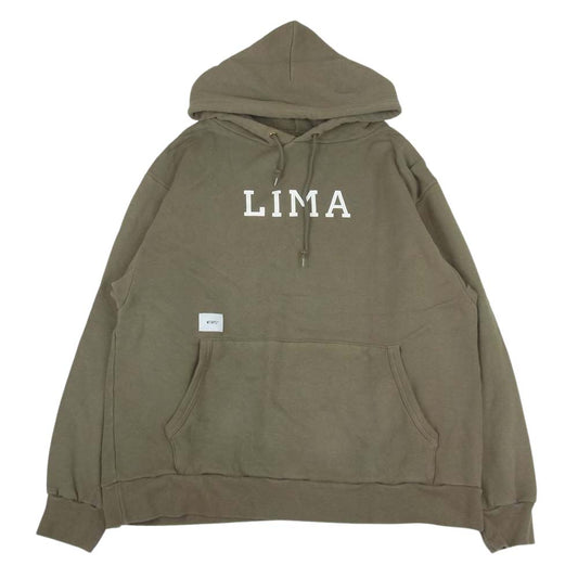 WTAPS ダブルタップス 21AW 211ATDT-CSM38 ACADEMY HOODED COTTON OLIVE DRAB LIMA プリント スウェット パーカー  オリーブ系 03【中古】